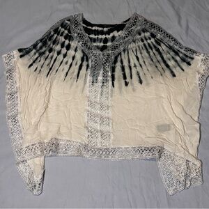 Ark & Co Indigo Tie Die Blouse with Wing Sleeves Sz Small